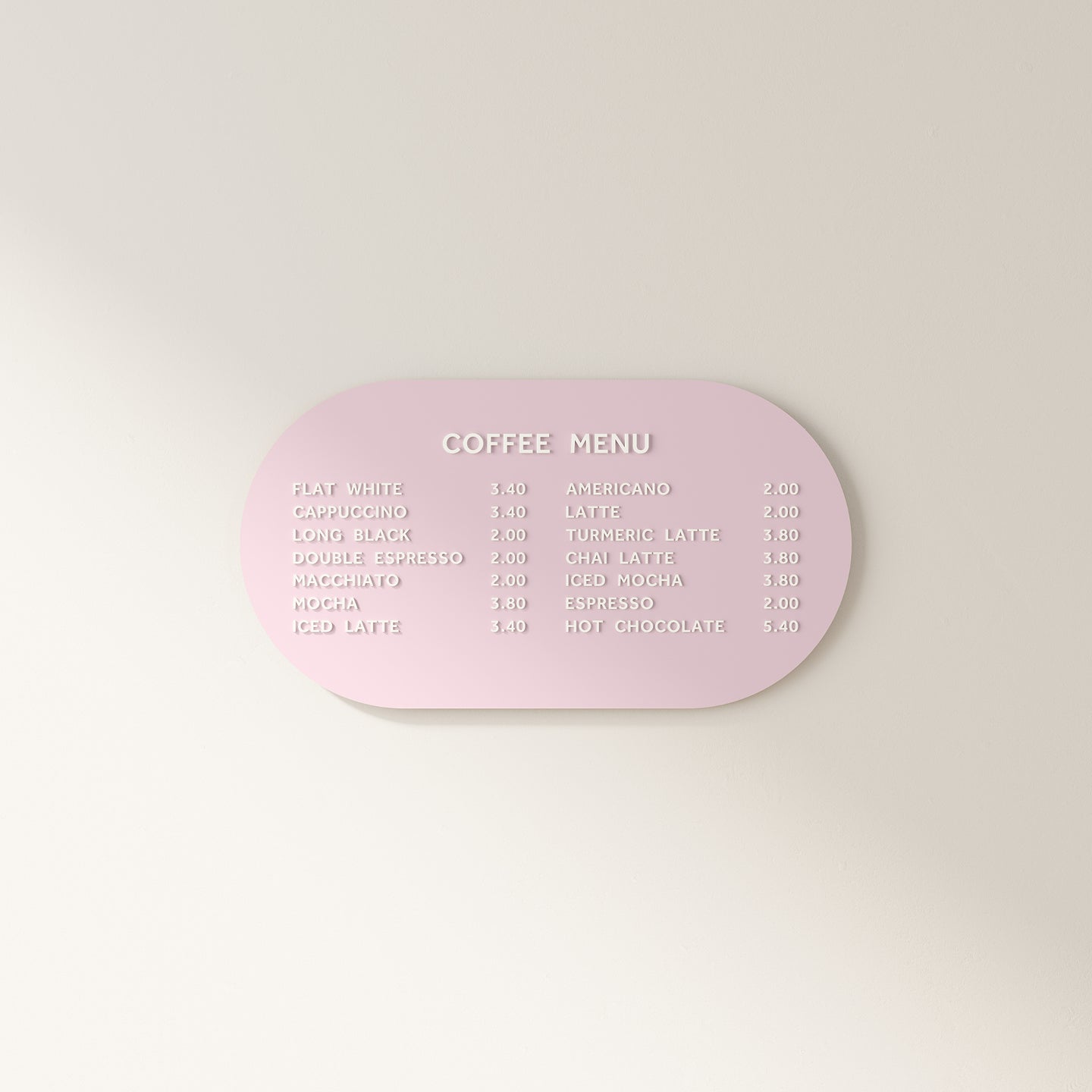 close up of pink magnetic cafe menu display