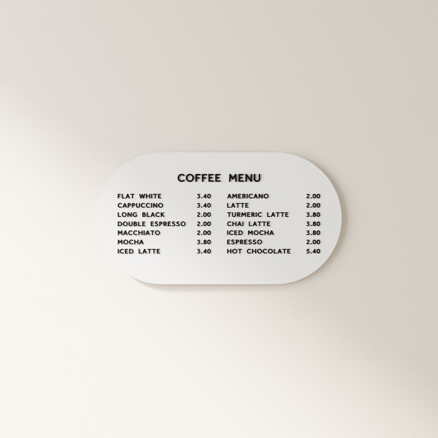 close up of white magnetic cafe menu display
