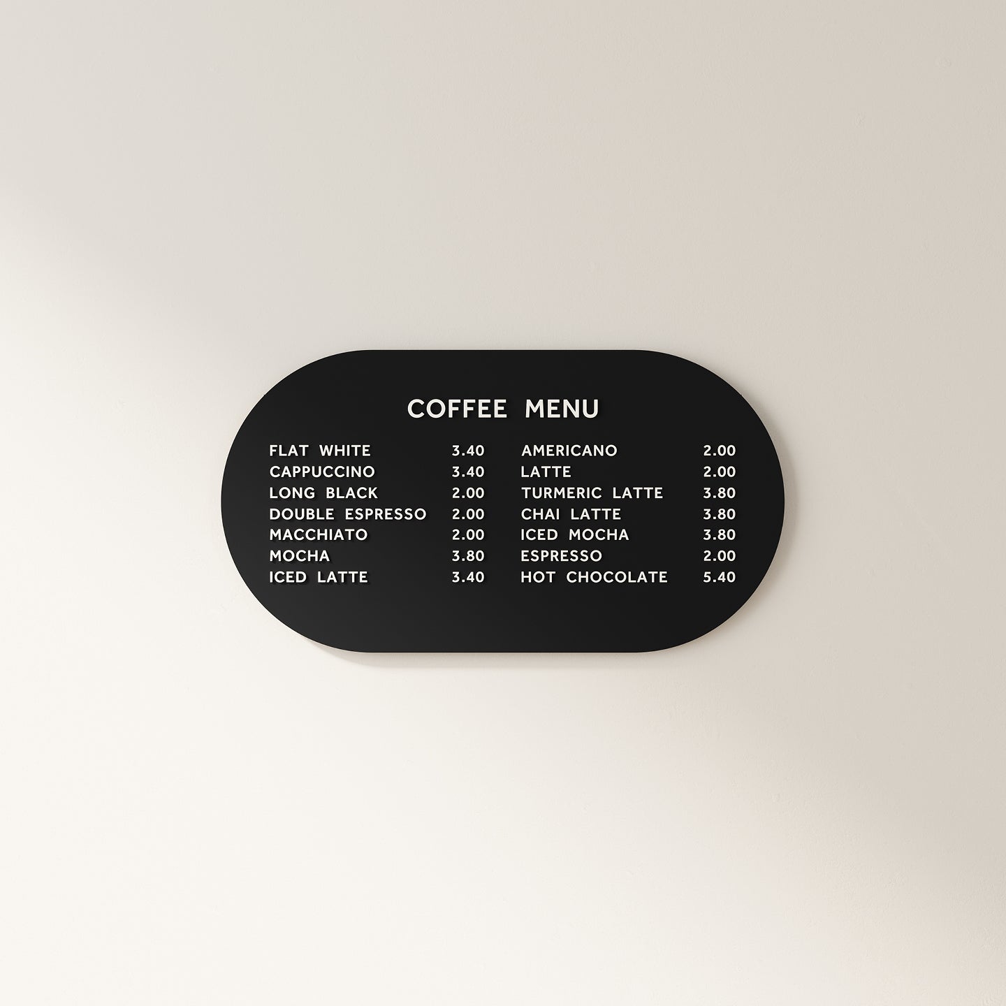 close up of black magnetic coffee menu display