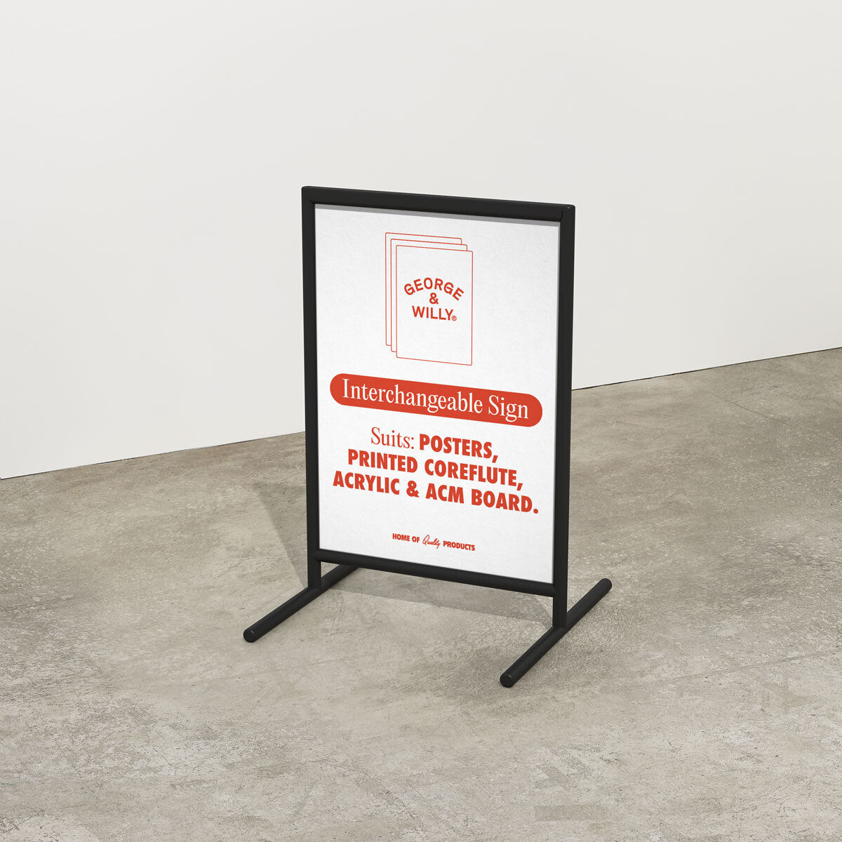 black framed poster sidewalk business sign inside a studio