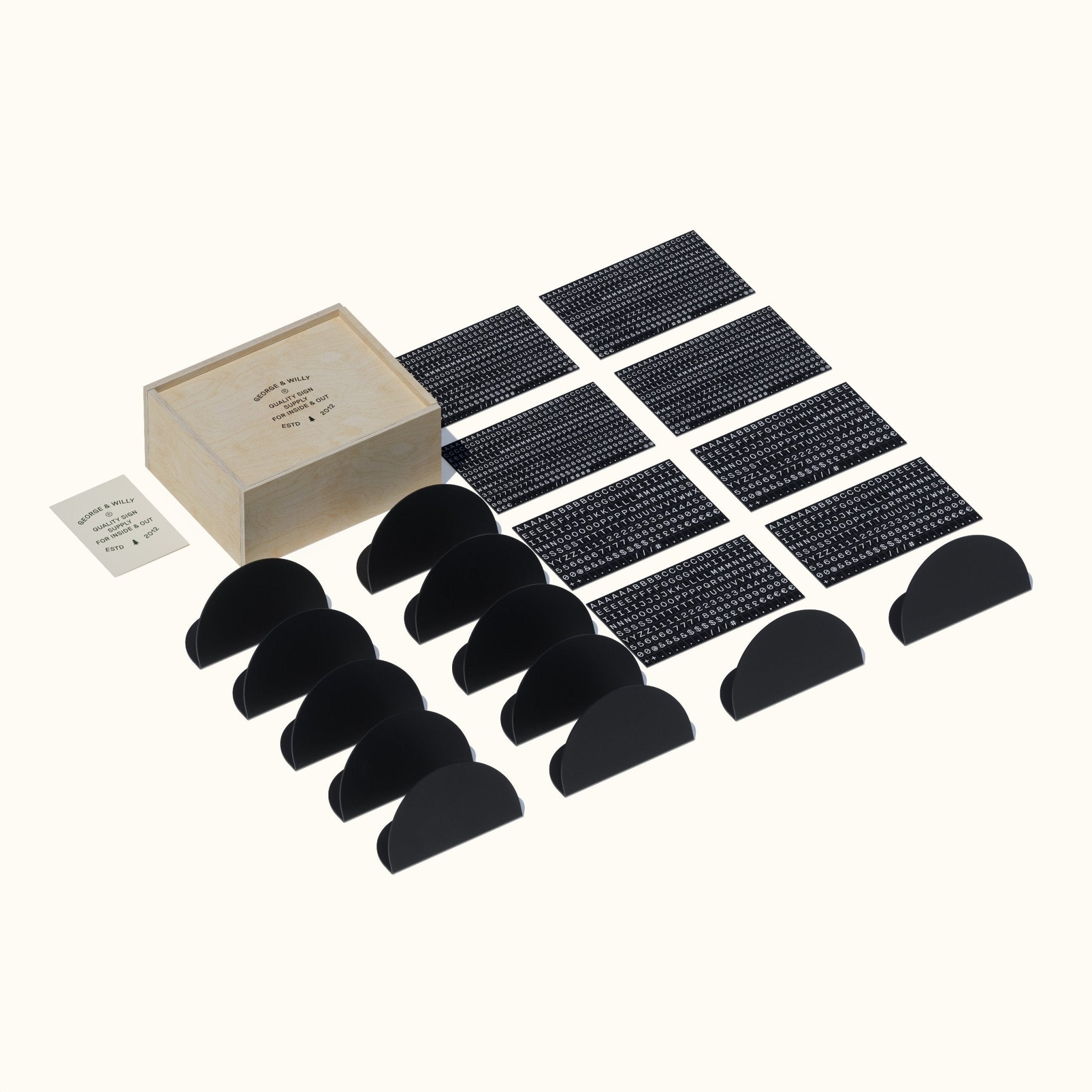 the contents of what comes in the round counter sign packaging laid out neatly