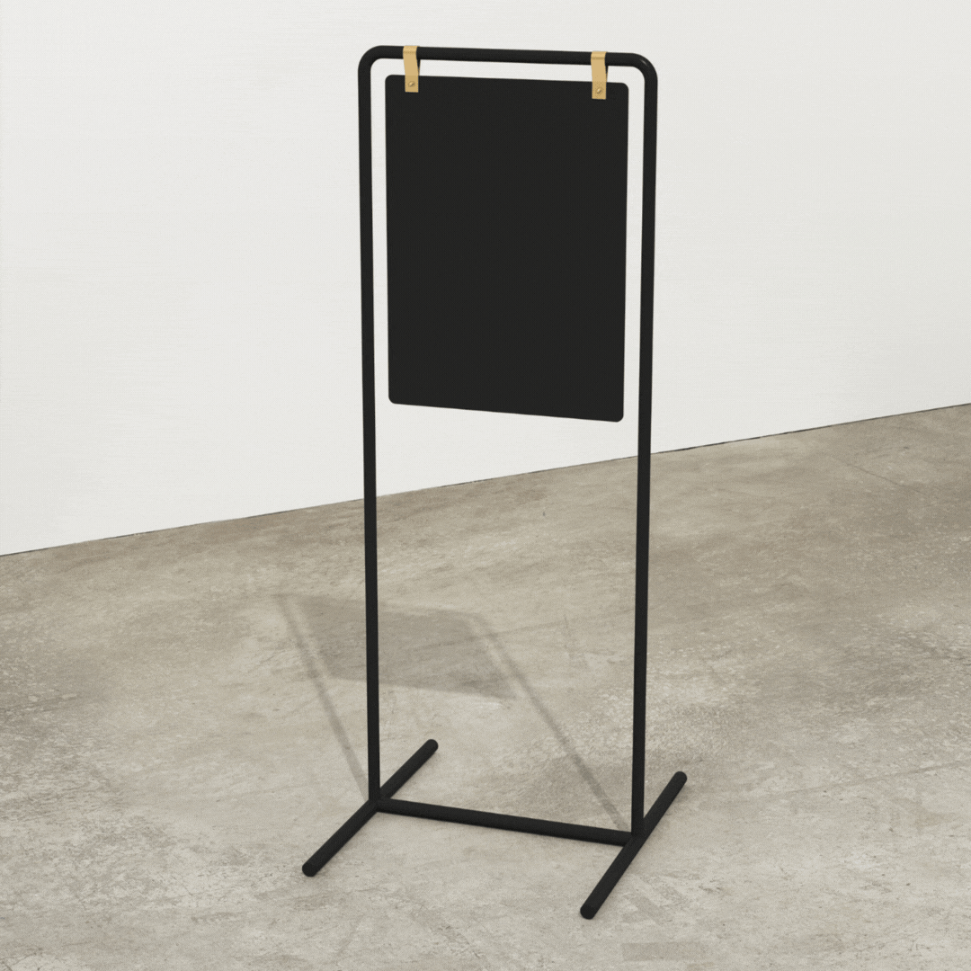 GIF showing tall and short black coloured swing sidewalk sign