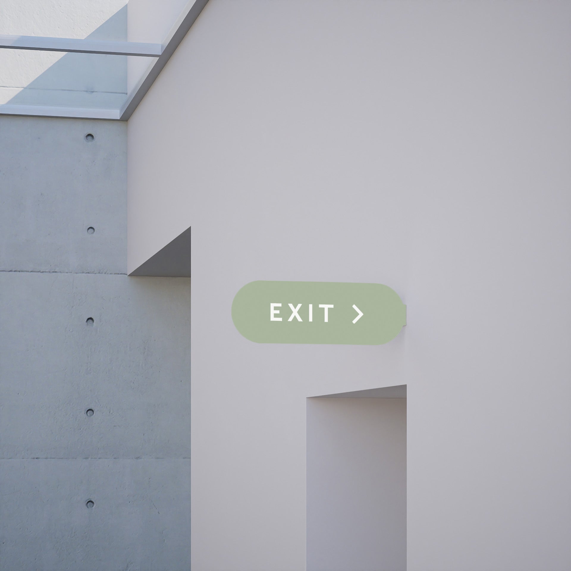 sage green curve blade wall sign used as a bathroom sign with toilet decals