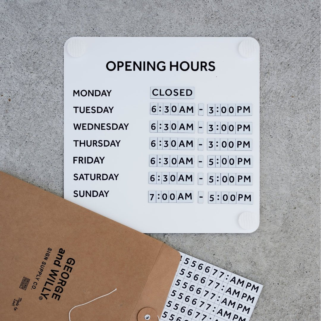 Opening Hours Sign - George and Willy