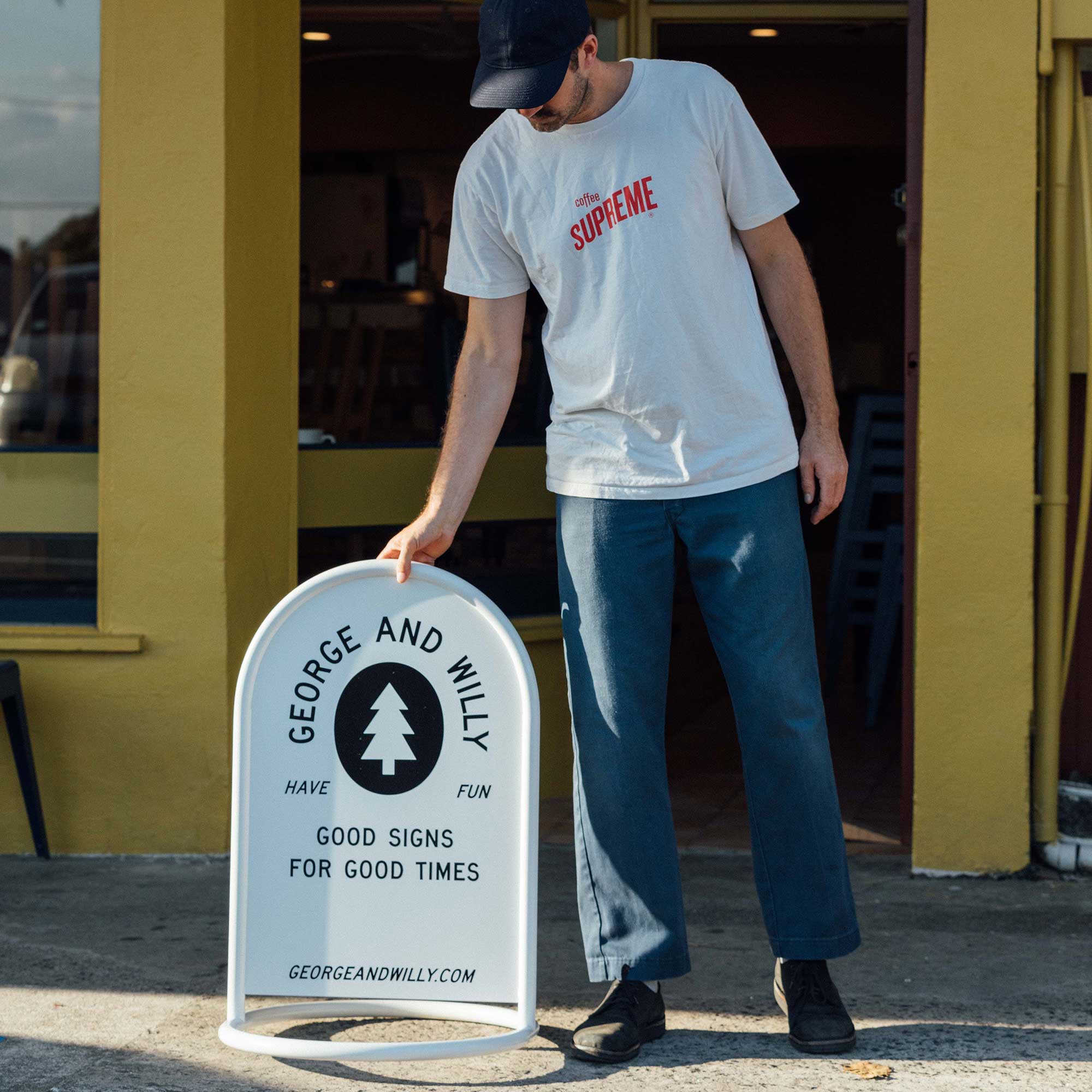 Rounded Sidewalk Sign - George and Willy